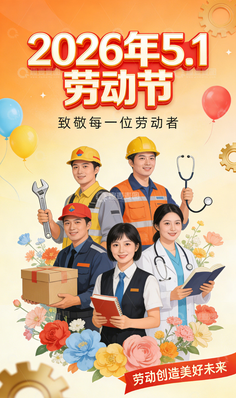 高清大图下载【趣麦麦图】五一劳动节宣传海报