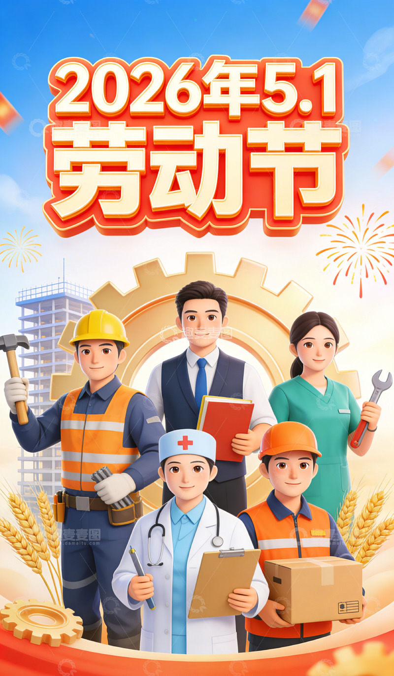 高清大图下载【趣麦麦图】2026年劳动节宣传海报设计素材