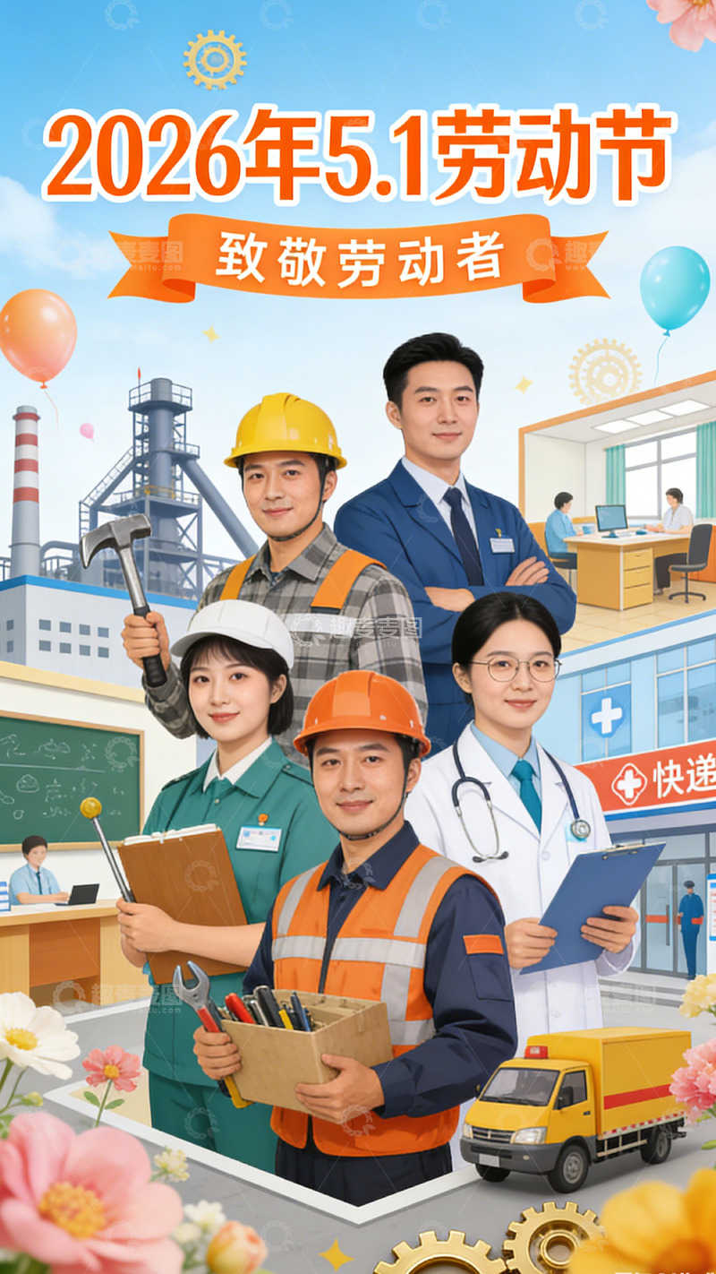 高清大图下载【趣麦麦图】2026年五一节劳动人民宣传海报