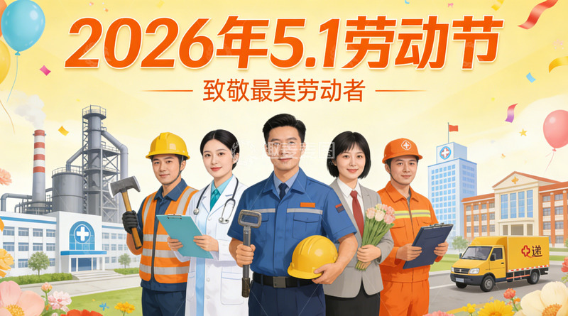 高清大图下载【趣麦麦图】庆祝劳动节工人医生建筑背景海报