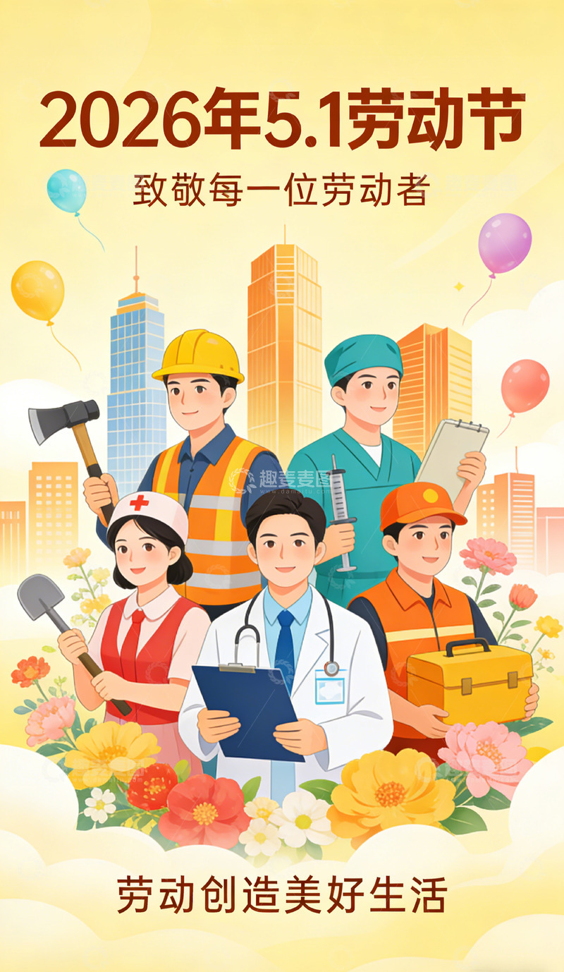 高清大图下载【趣麦麦图】2026年5.1劳动节宣传海报设计素材