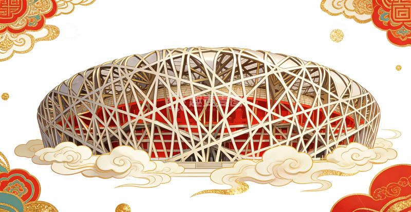 高清大图下载【趣麦麦图】中国风鸟巢建筑艺术插画