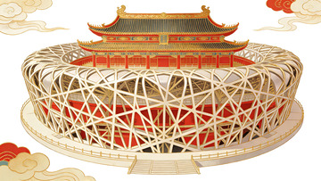 传统中国风鸟巢建筑插画