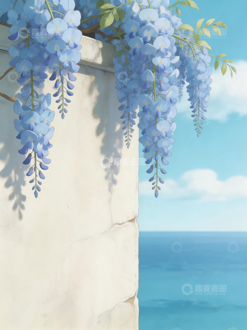 高清大图下载【趣麦麦图】梦幻白墙蓝花