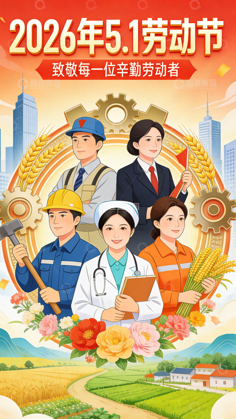 高清大图下载【趣麦麦图】2026年劳动节宣传海报