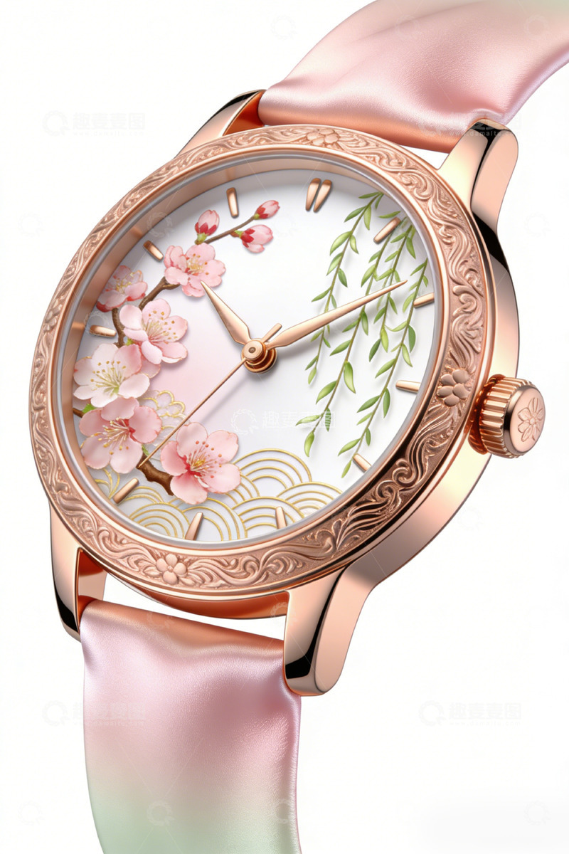高清大图下载【趣麦麦图】玫瑰金腕表樱花装饰女性手表