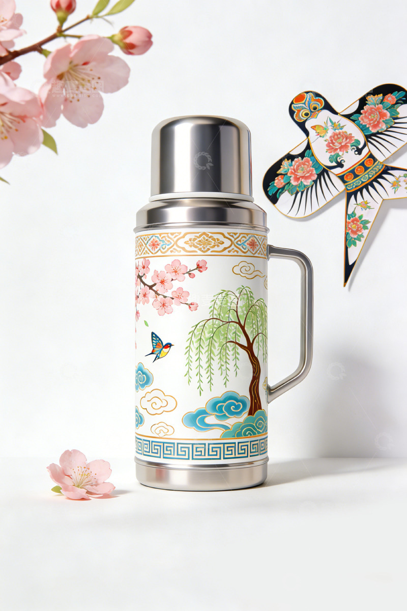 高清大图下载【趣麦麦图】东方风格保温瓶装饰图案设计