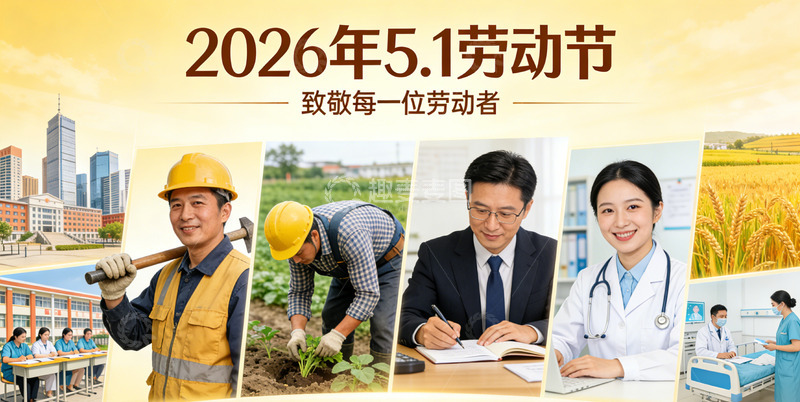 高清大图下载【趣麦麦图】庆祝劳动节工人农民医生宣传海报