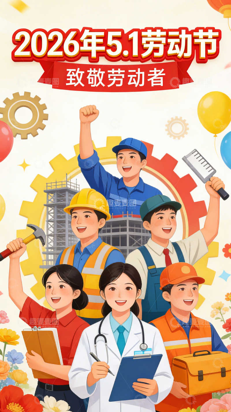 高清大图下载【趣麦麦图】2026劳动节庆祝海报