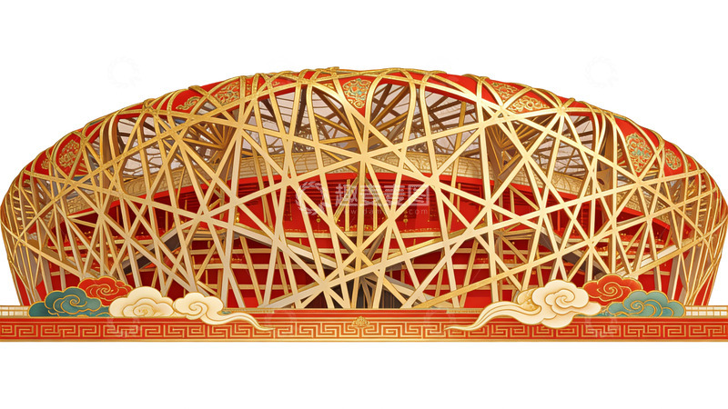 高清大图下载【趣麦麦图】鸟巢建筑图案传统风格插画