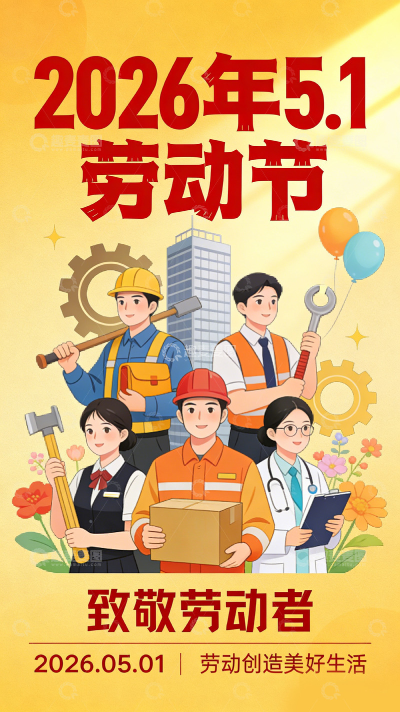 高清大图下载【趣麦麦图】2026年劳动节海报设计