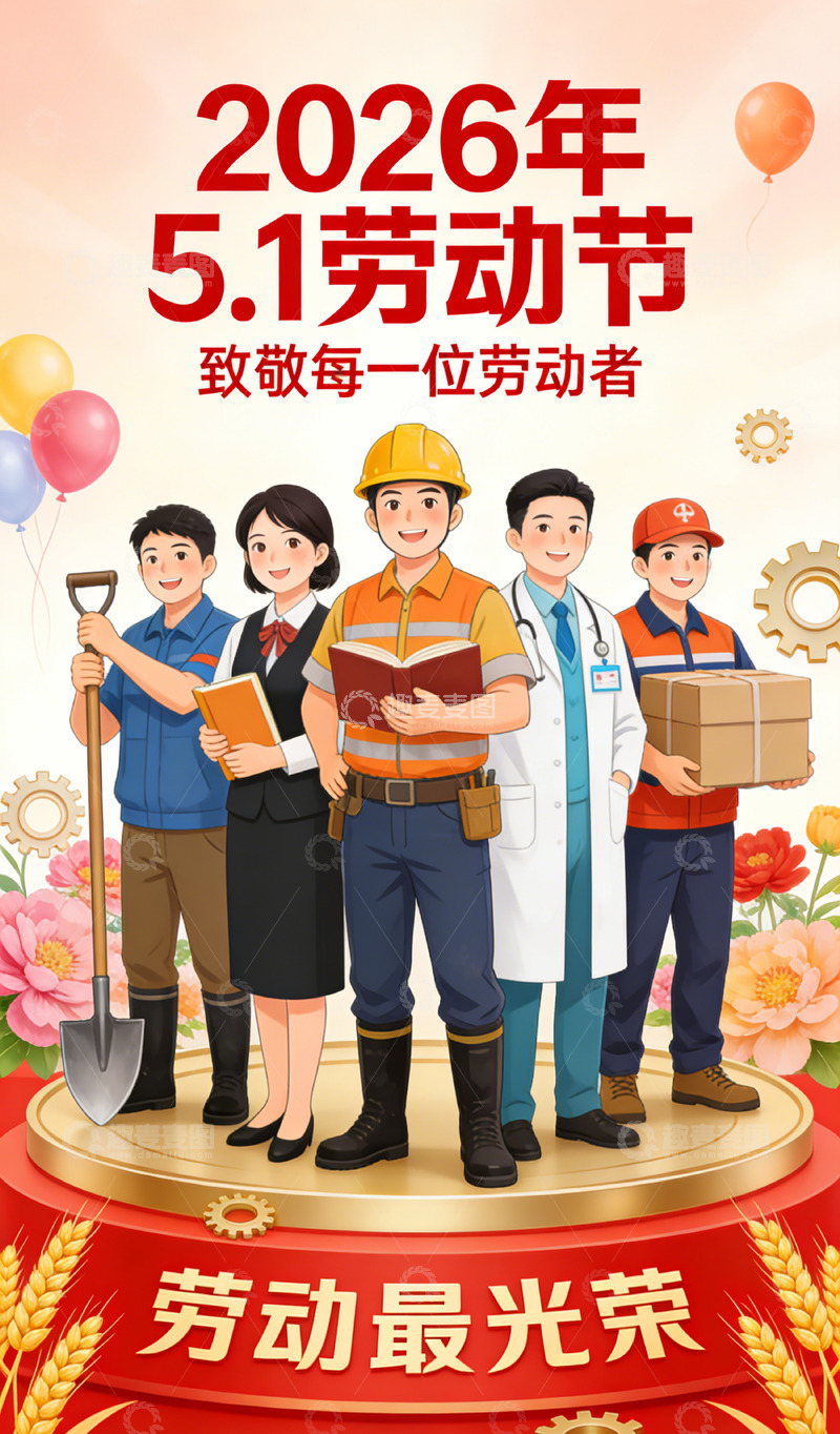 高清大图下载【趣麦麦图】2026年劳动节宣传设计海报