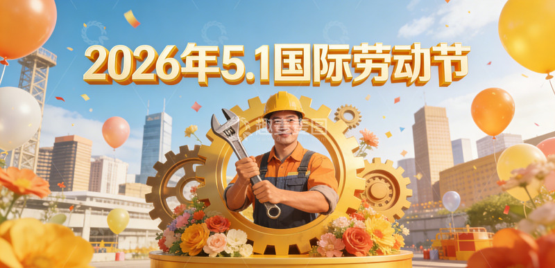 高清大图下载【趣麦麦图】喜庆风格五一劳动节工人宣传海报