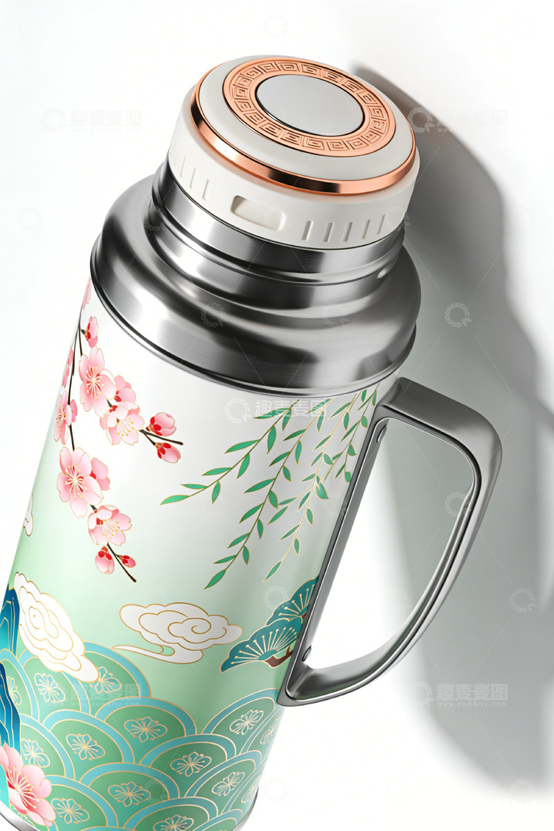 高清大图下载【趣麦麦图】东方风格保温瓶装饰图案设计