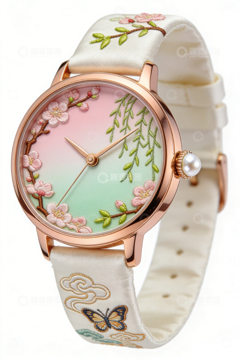 高清大图下载【趣麦麦图】精致刺绣花卉女士手表