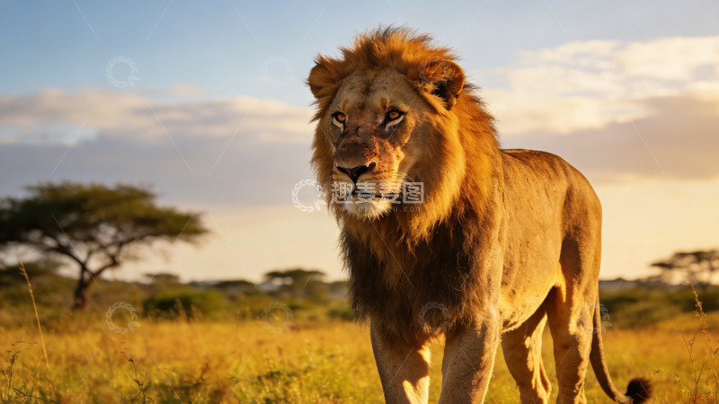 高清大图下载【趣麦麦图】雄狮草原黄昏摄影