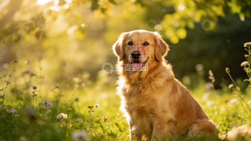 高清大图下载【趣麦麦图】金毛犬草地光影写真
