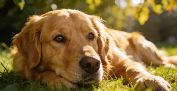 金毛犬草坪休憩自然风光摄影