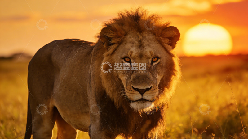 高清大图下载【趣麦麦图】草原雄狮落日美景摄影