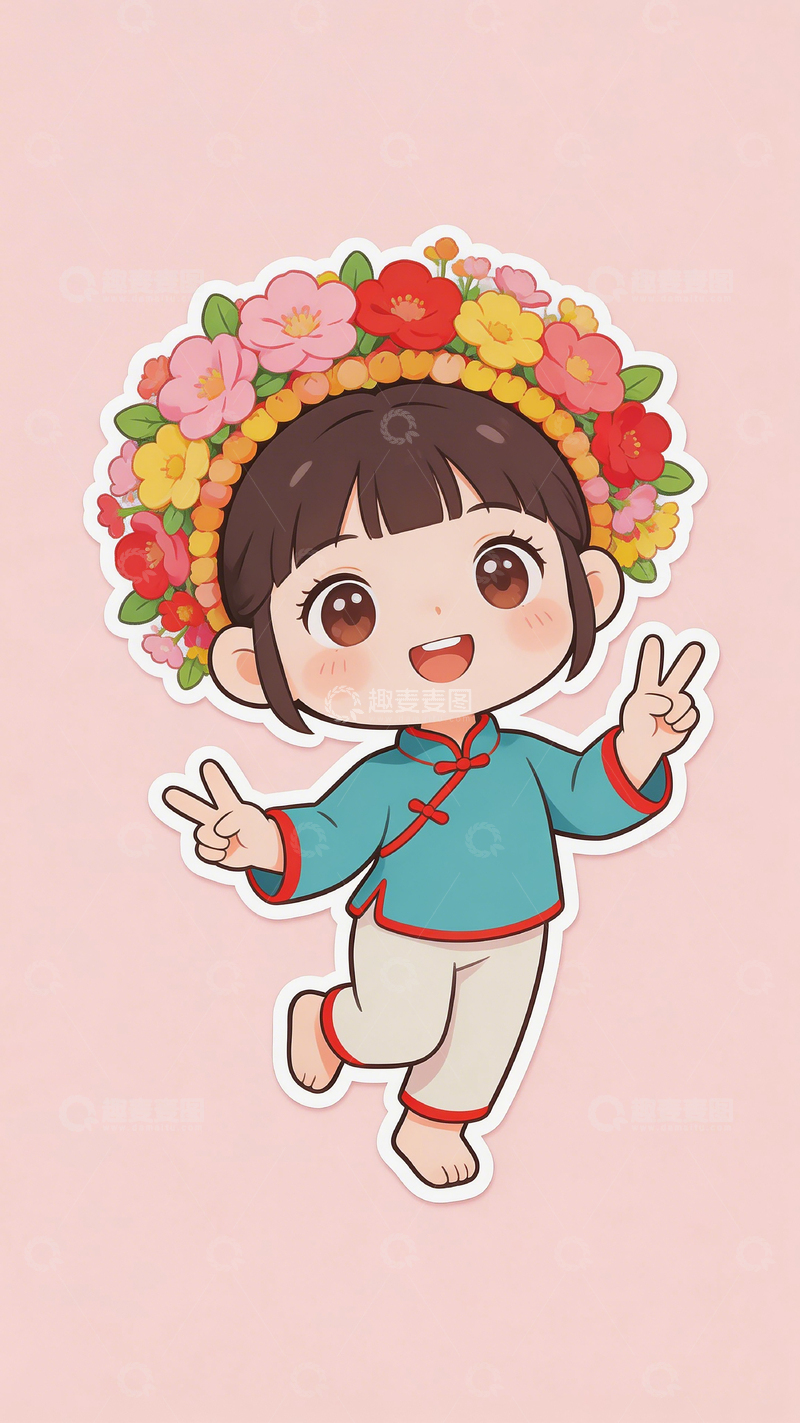 高清大图下载【趣麦麦图】卡通花朵小女孩贴图素材