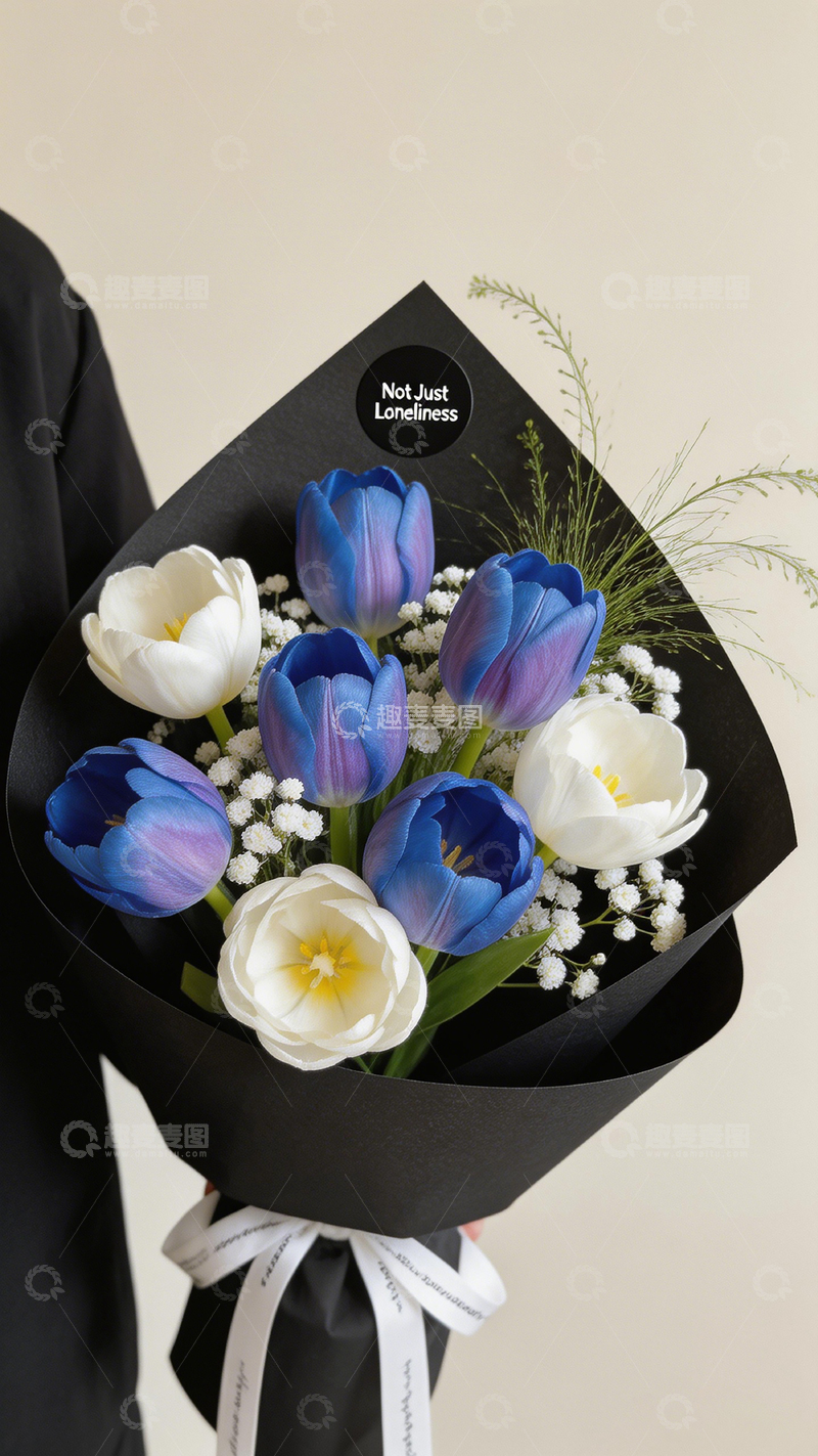 高清大图下载【趣麦麦图】黑礼包装郁金香花束