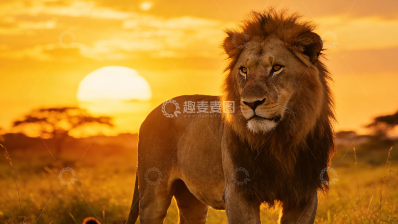 高清大图下载【趣麦麦图】草原雄狮落日美景摄影