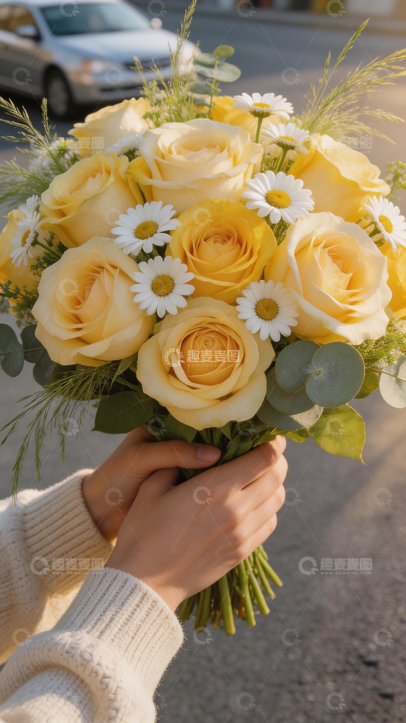 高清大图下载【趣麦麦图】暖阳鲜花捧花特写摄影