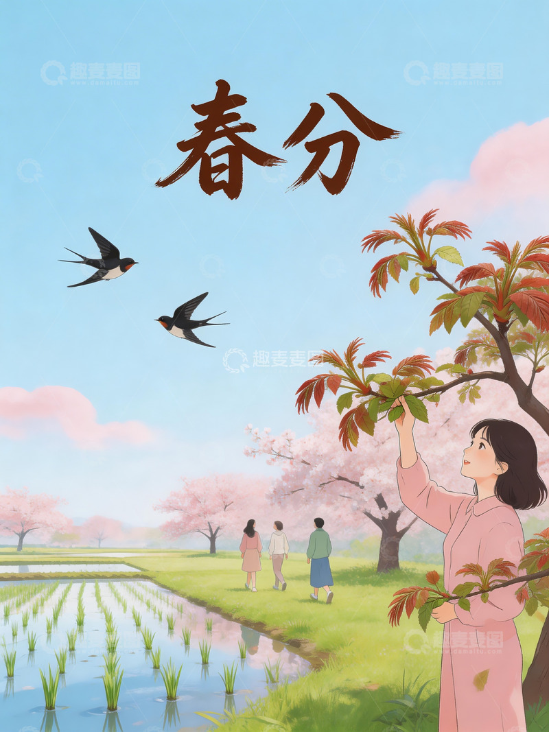 高清大图下载【趣麦麦图】春分节气海报插画2