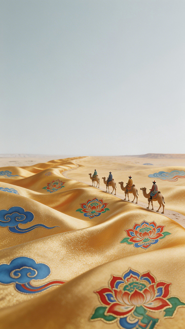 沙漠骆驼丝绸画