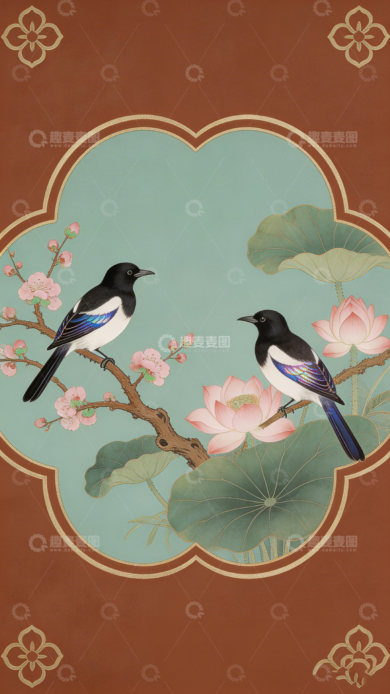 高清大图下载【趣麦麦图】中式花鸟装饰画1