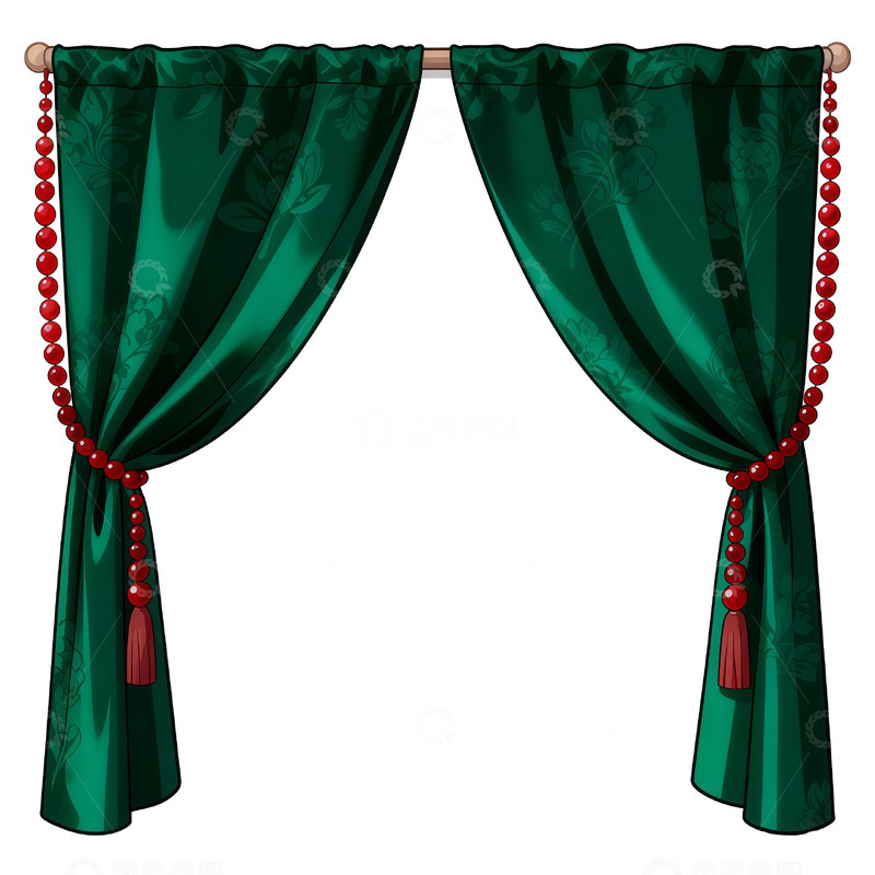 高清大图下载【趣麦麦图】绿色丝绸窗帘装饰设计素材