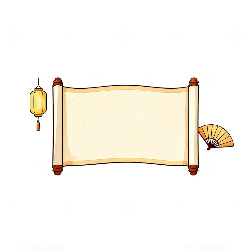 高清大图下载【趣麦麦图】古风卷轴灯笼扇面装饰图案