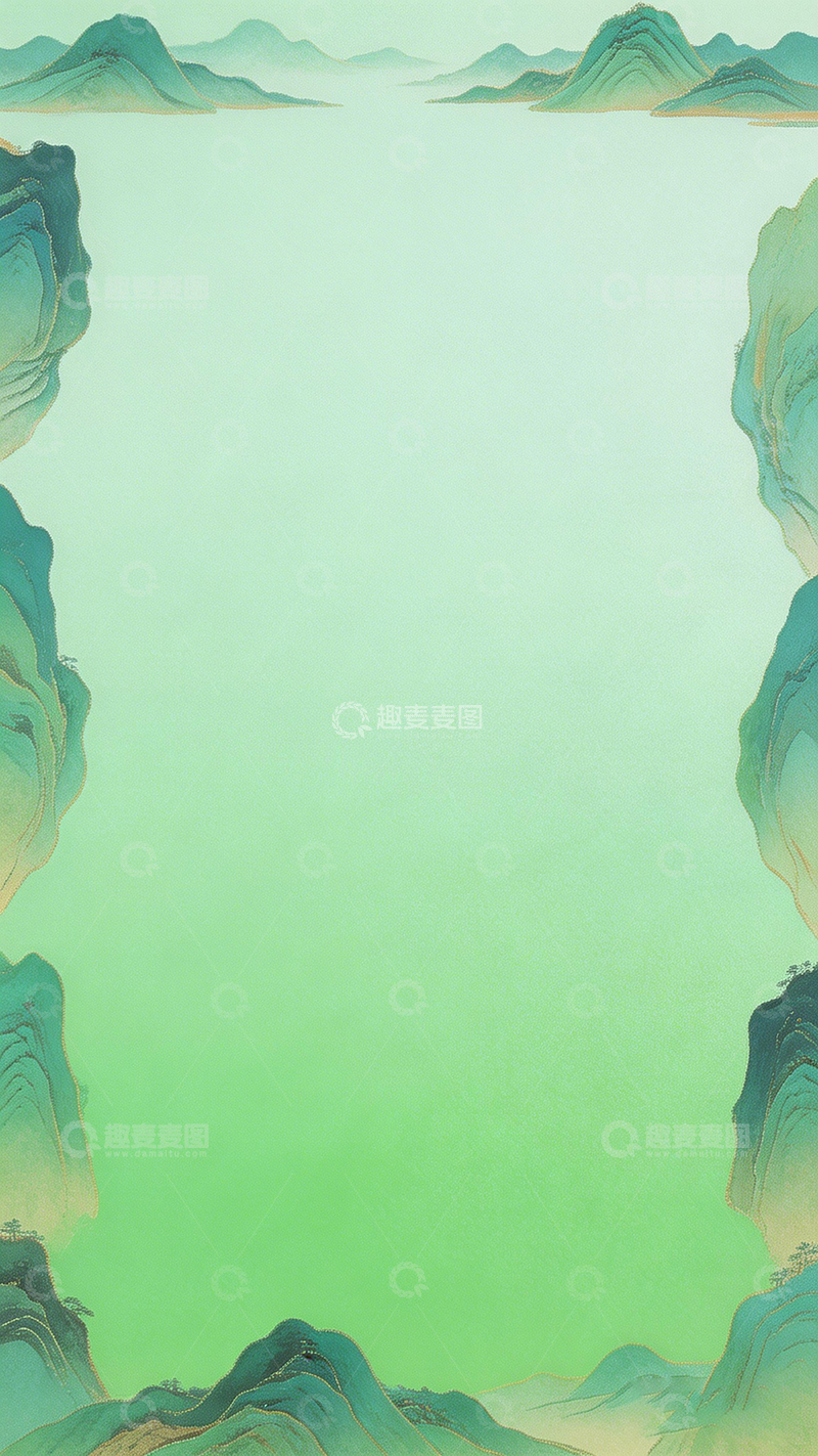 高清大图下载【趣麦麦图】山水画古风边框背景