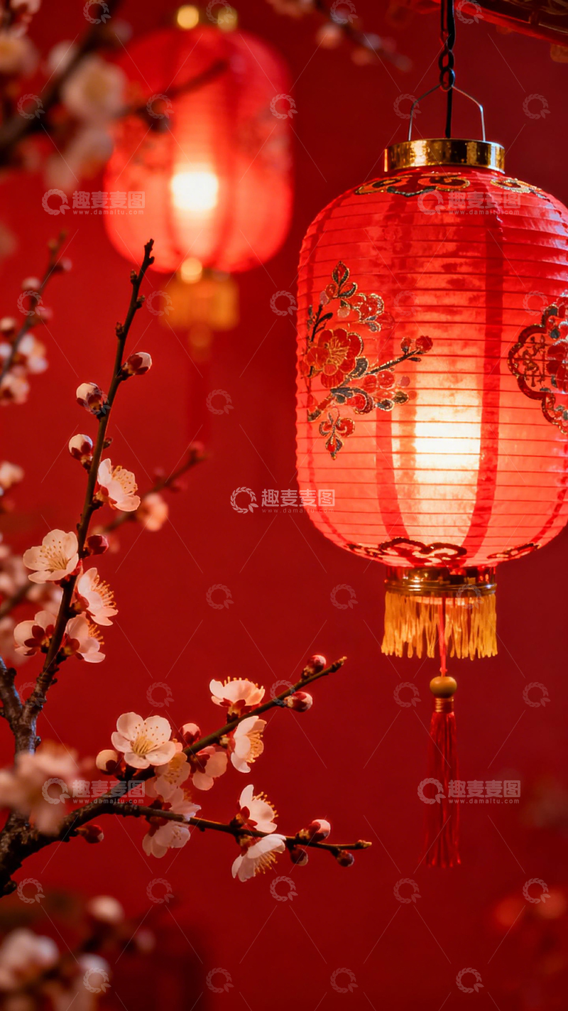 高清大图下载【趣麦麦图】红色灯笼梅花喜庆装饰