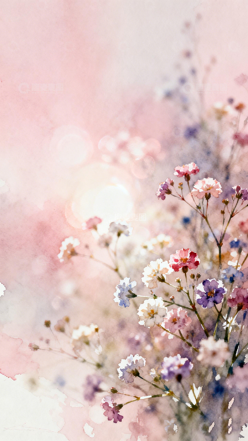 高清大图下载【趣麦麦图】水彩花卉梦幻背景插画