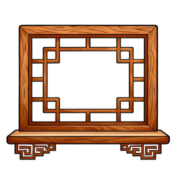 古风中式木制窗框插画素材
