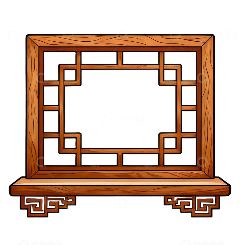 高清大图下载【趣麦麦图】古风中式木制窗框插画素材