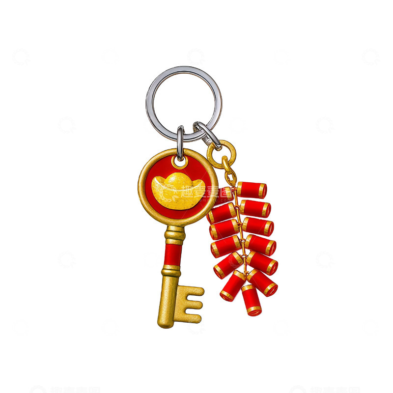 高清大图下载【趣麦麦图】金色钥匙鞭炮挂件