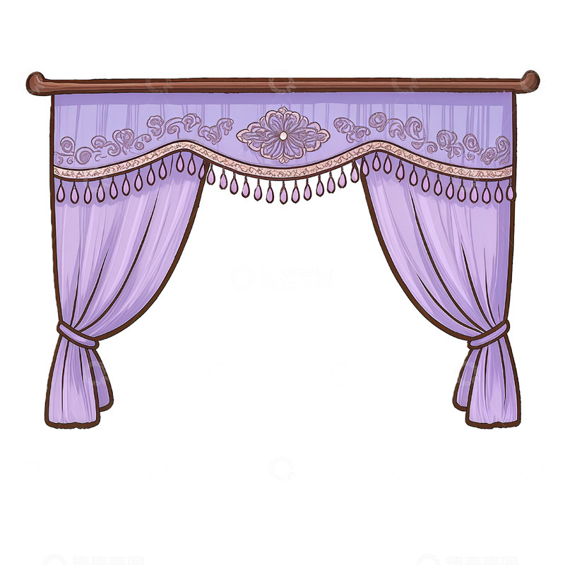 高清大图下载【趣麦麦图】紫色欧式窗帘装饰插画
