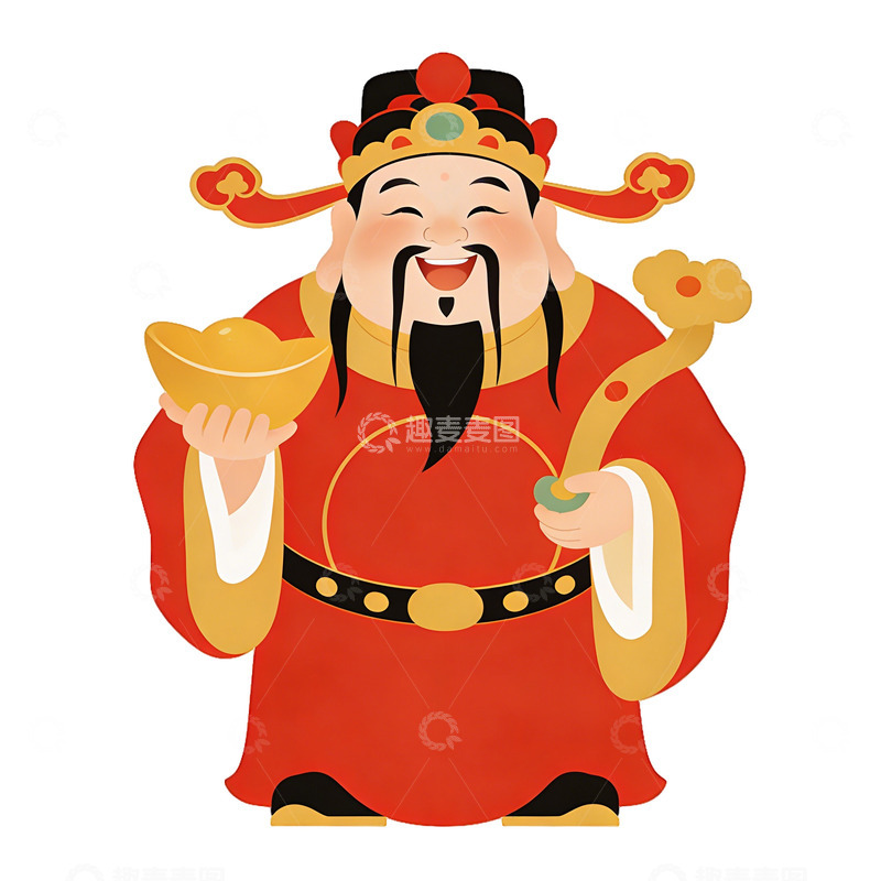 高清大图下载【趣麦麦图】传统中国财神插画