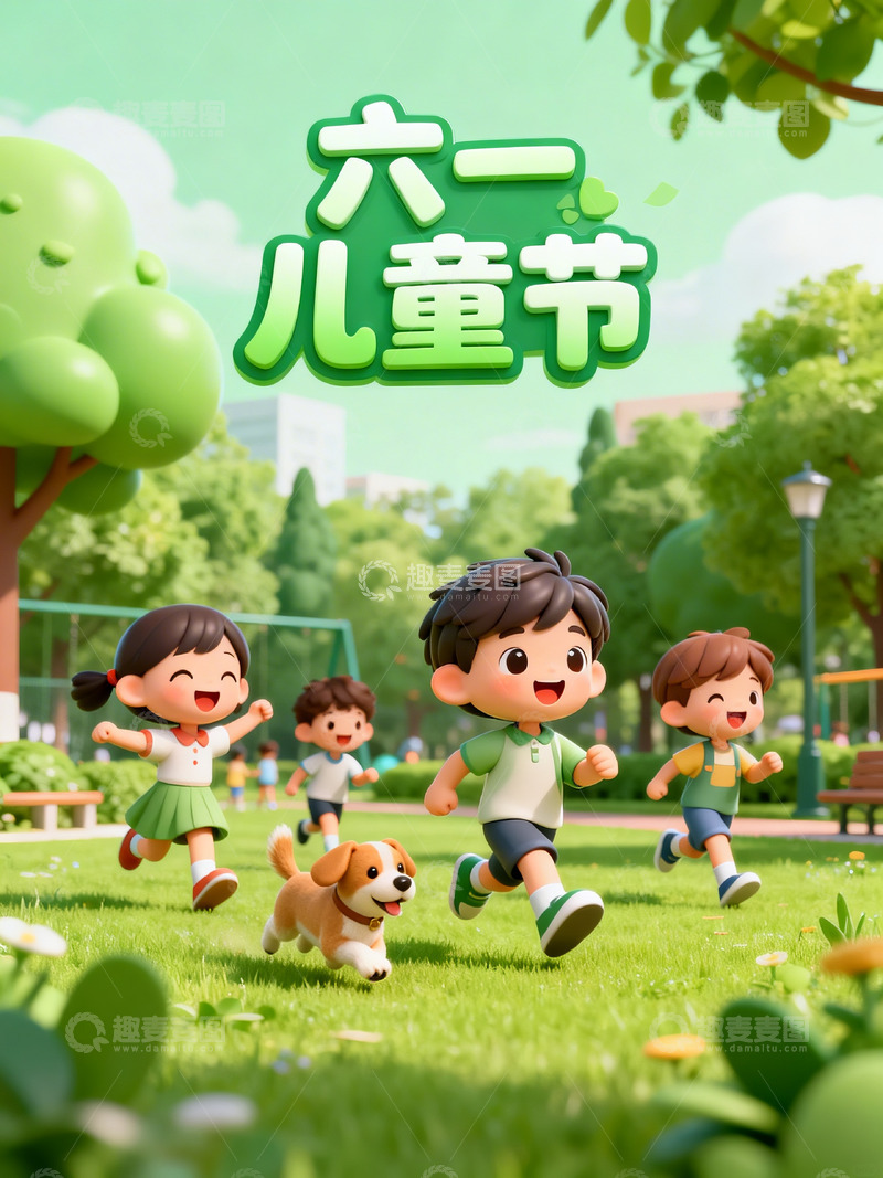 高清大图下载【趣麦麦图】绿色儿童节海报