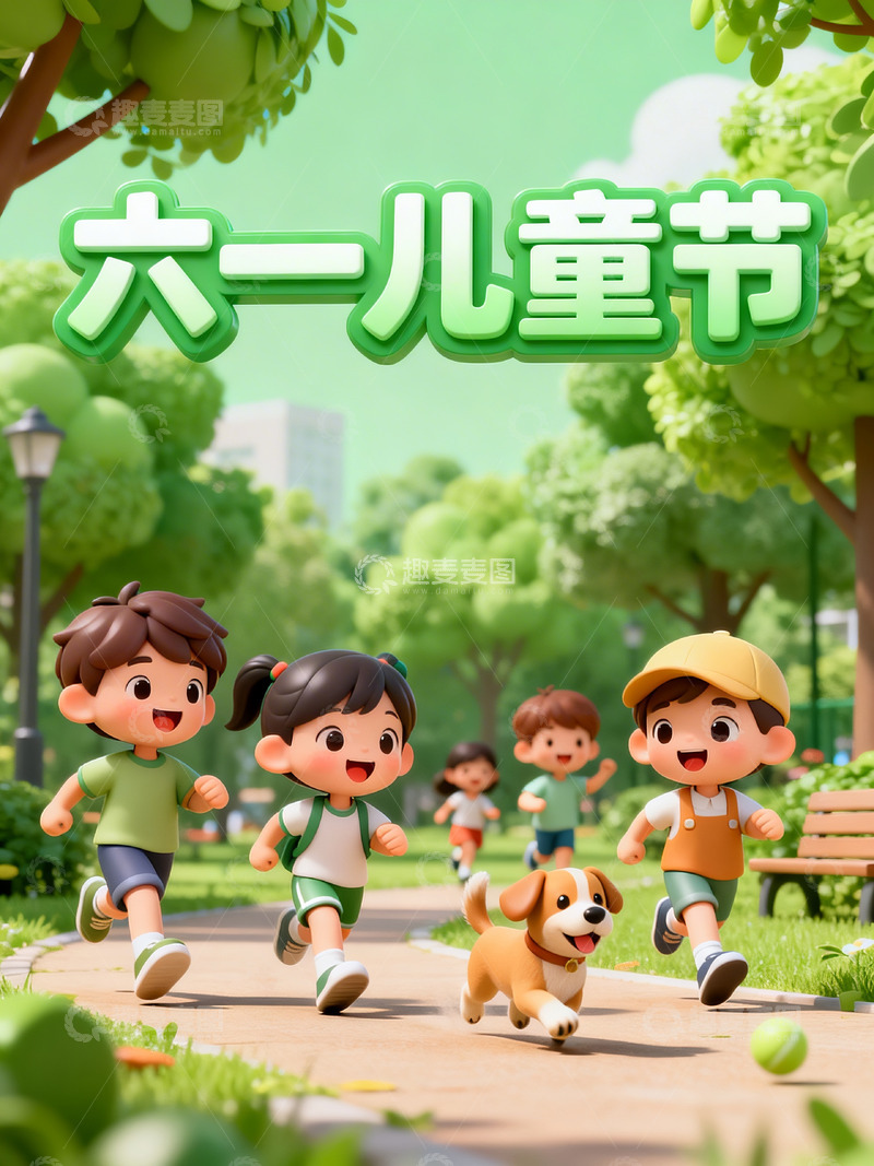 高清大图下载【趣麦麦图】绿色儿童节海报2