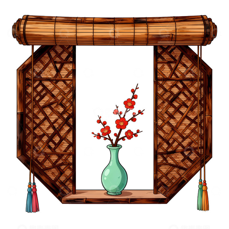 高清大图下载【趣麦麦图】传统木质窗格插画设计素材