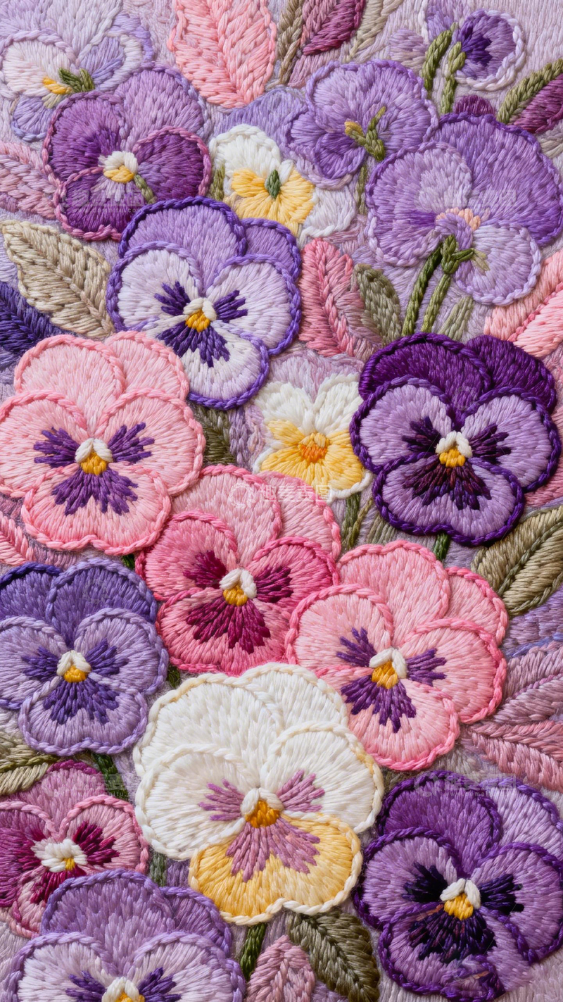 高清大图下载【趣麦麦图】精致刺绣花卉图案布艺装饰