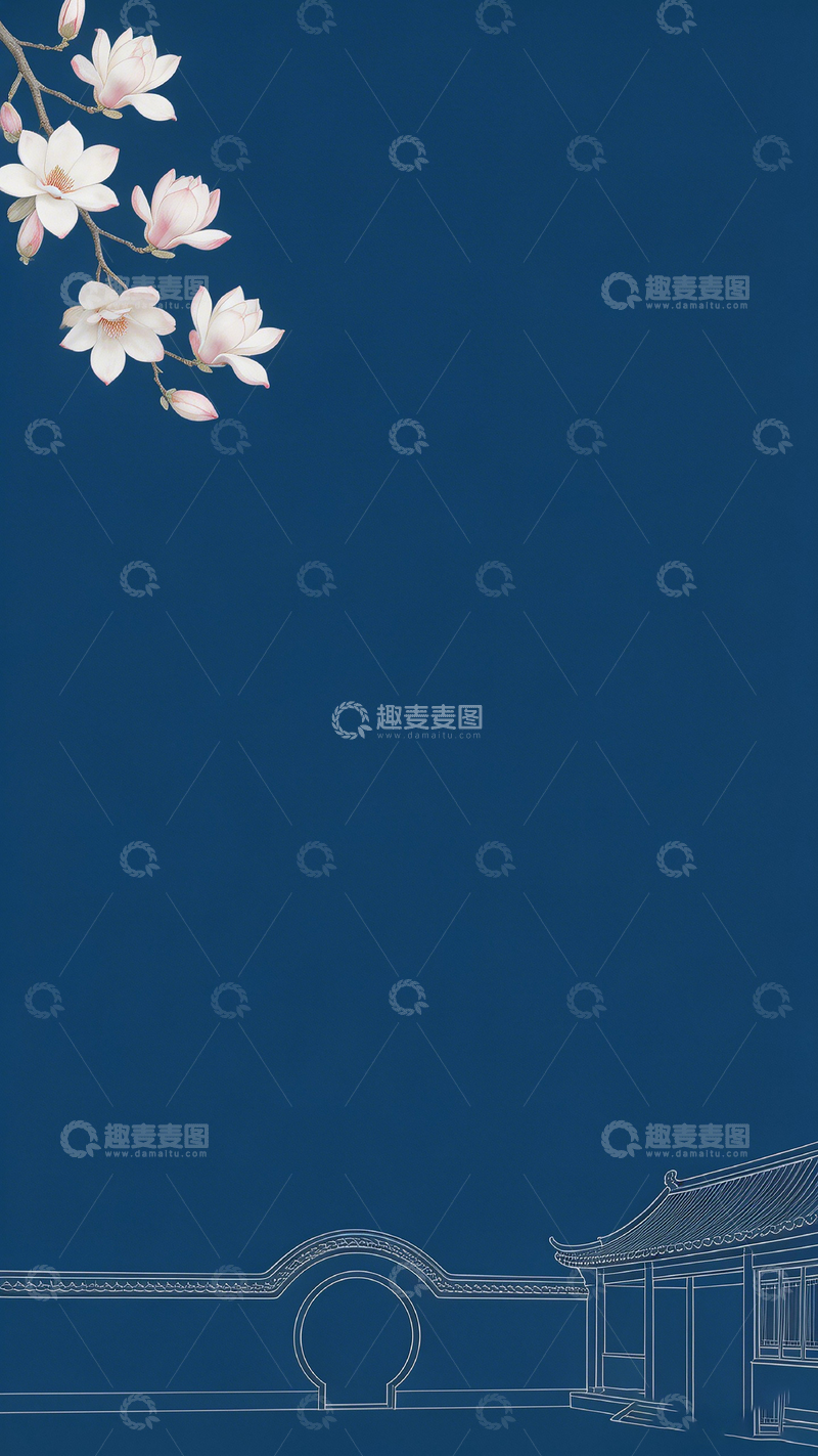 高清大图下载【趣麦麦图】古典建筑花卉背景图