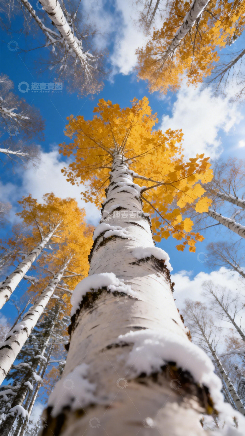 高清大图下载【趣麦麦图】秋季雪景白桦树自然风光