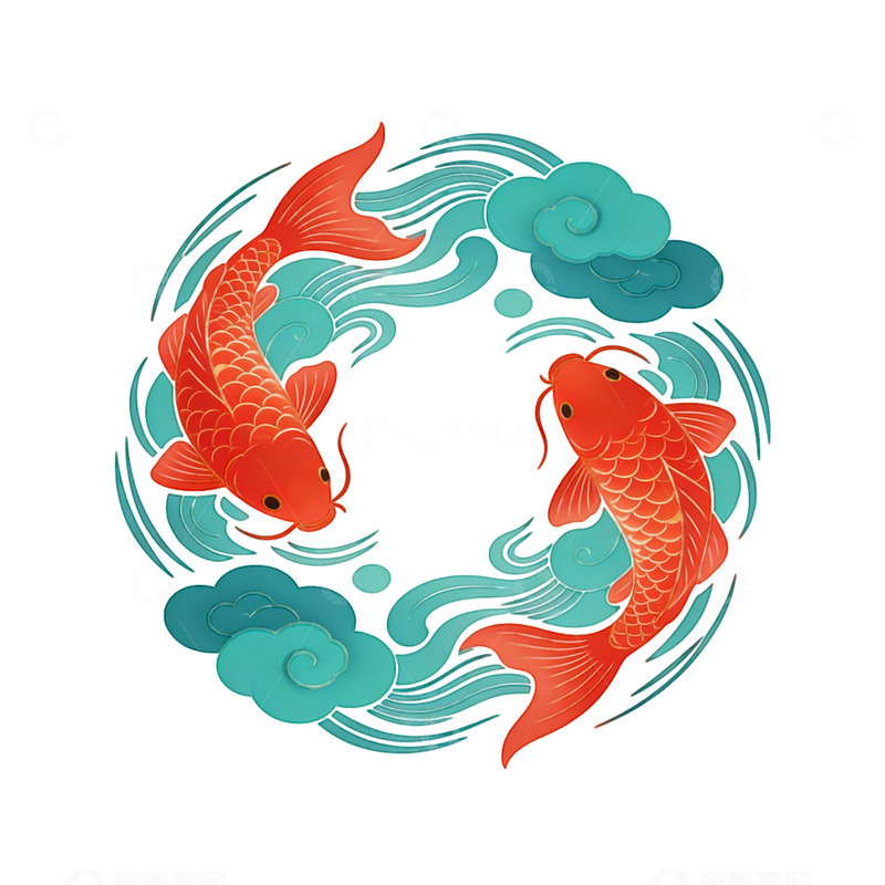 高清大图下载【趣麦麦图】中国风锦鲤祥云图案设计