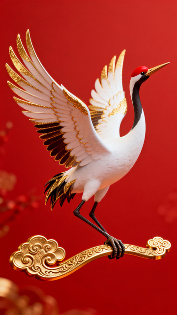 传统仙鹤金色摆件