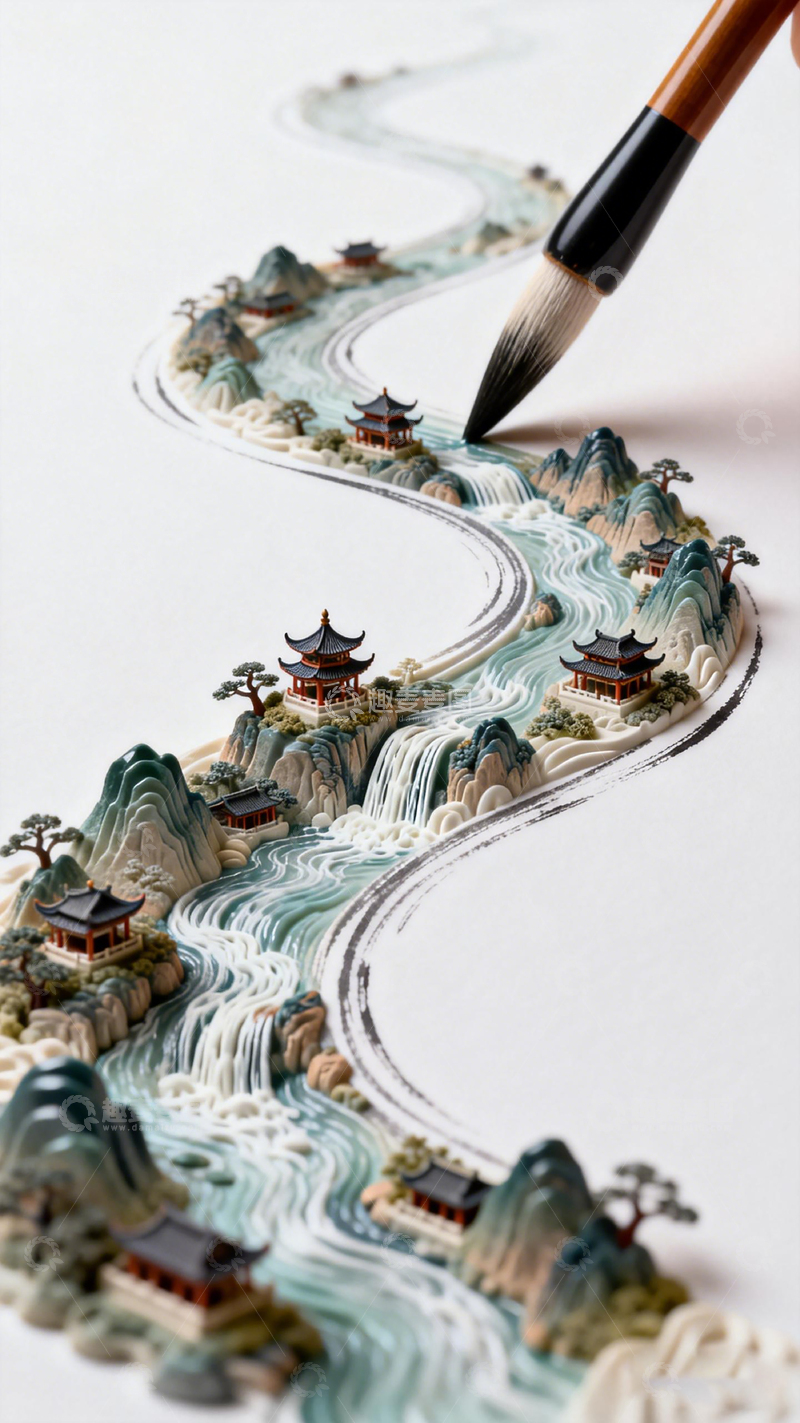 高清大图下载【趣麦麦图】水墨山水立体画创作过程