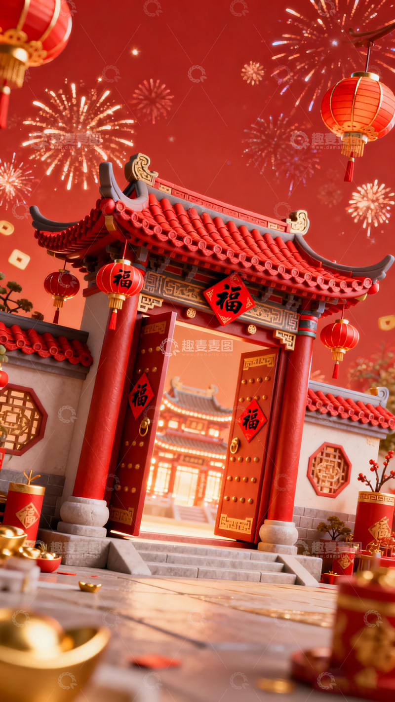 高清大图下载【趣麦麦图】中式春节庆典模型场景